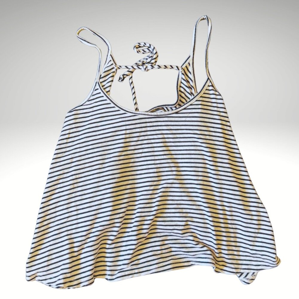 Full Tilt Black White Striped Tie Back Tank Top Size Medium Flowy Fit